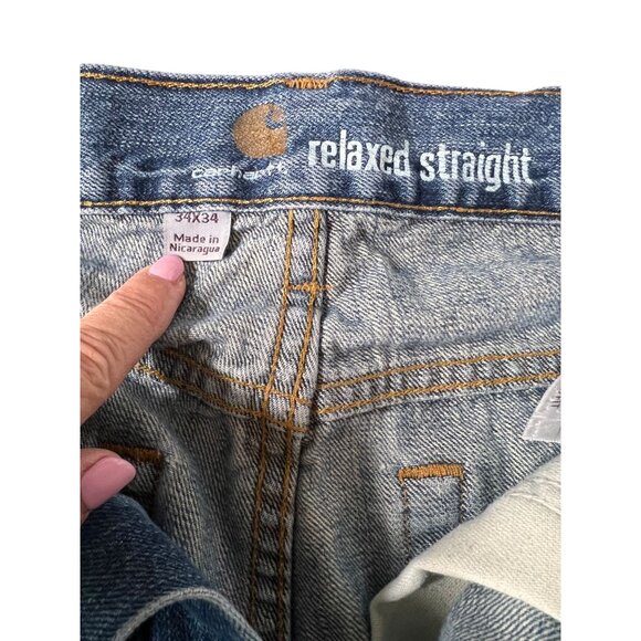 Carhartt Mens Blue Denim Straight Fit Jeans Relaxed Fit 34x34 Pants RN 14806 - Picture 7 of 15